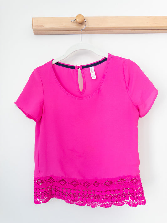 XS Bright Pink Blouse with Lace  - VGUC
