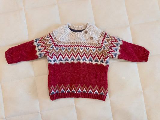 #12 H&M gender neutral Holiday red and beige sweater size 4-6 months