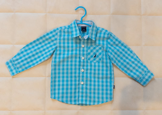 #152 Nautica 24m bright blue gingham boys shirt - Like new