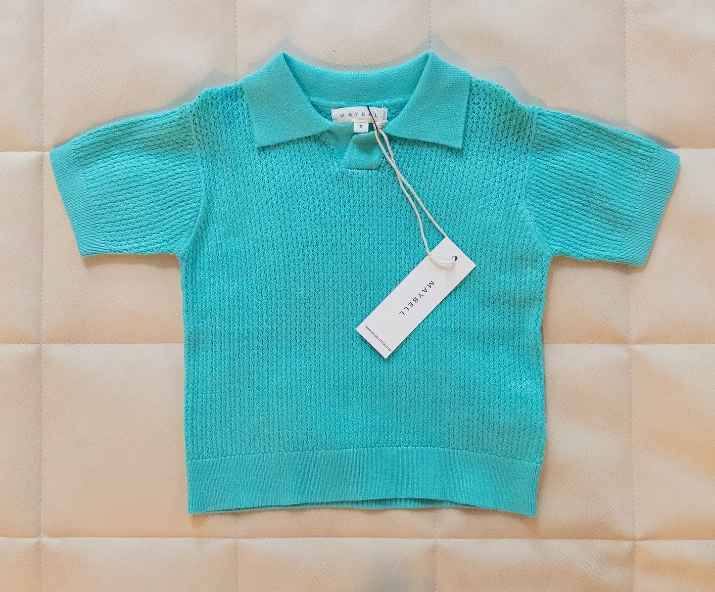#152 Maybell Studio 18-24m teal collared short sleeve sweater - NWT