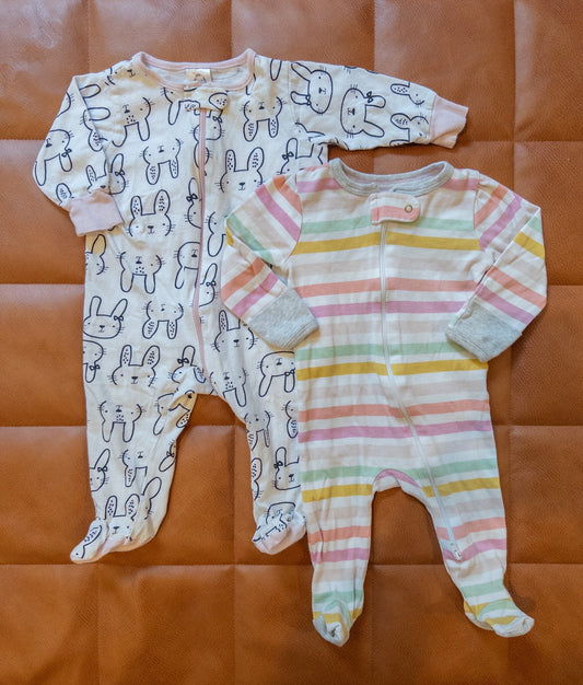 #102 3-6m baby girl footie pajama bundle - EUC