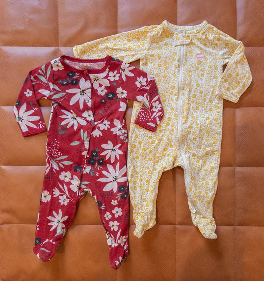 #151 Carter's 6m floral footie pajamas bundle - EUC