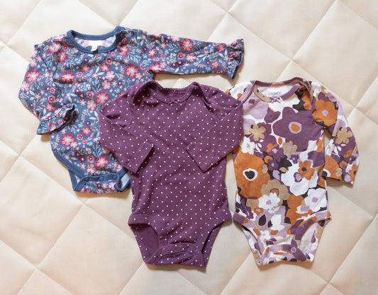 #151 0-3 / 3m floral long sleeve onesie bundle - EUC