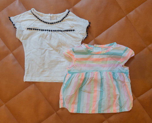 Carter's 9m blouse bundle - rainbow + black pom poms - EUC #151