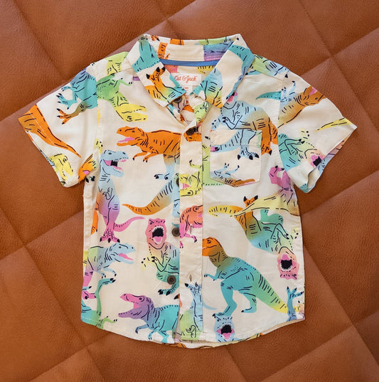 #101 Cat & Jack 12/18m rainbow dinosaur short sleeve button up - like new