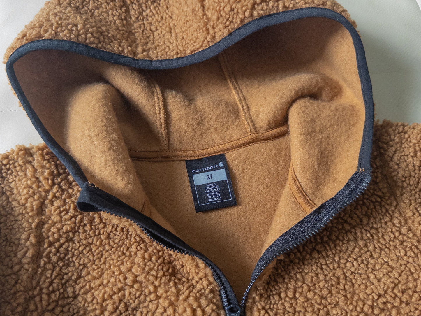 #152 Carhartt 2T brown teddy sherpa quarter zip jacket - like new