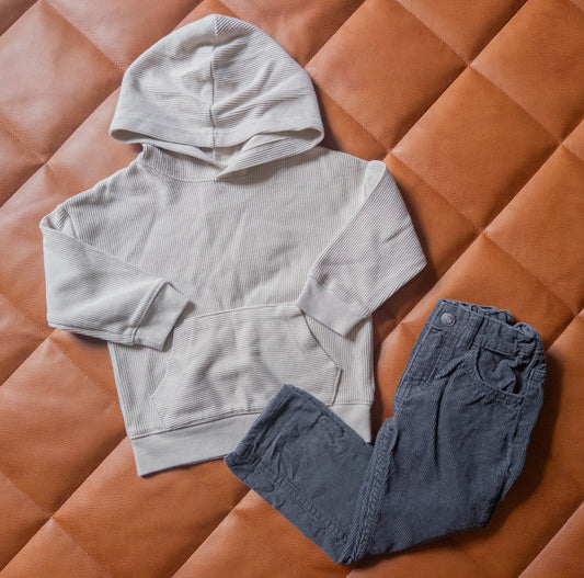 #152 Cat & Jack 2T beige ribbed hoodie + H&M 2-3T dark gray corduroy pants - EUC
