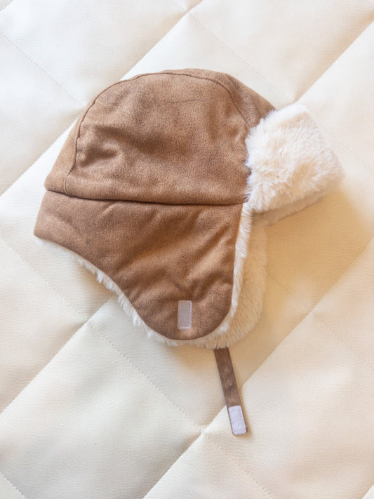 #152 Cat & Jack 12-24m faux suede / fur winter hat - EUC