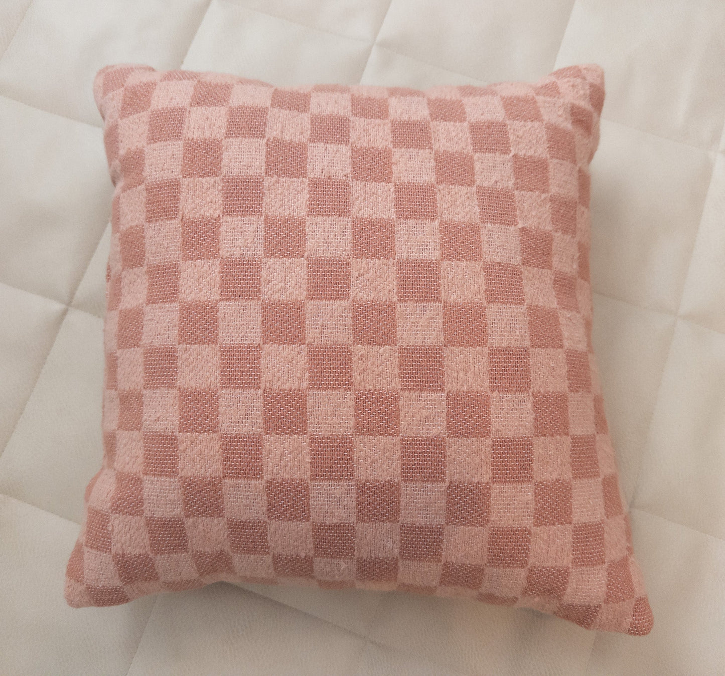 #152 checkered clay color throw pillow - VGUC