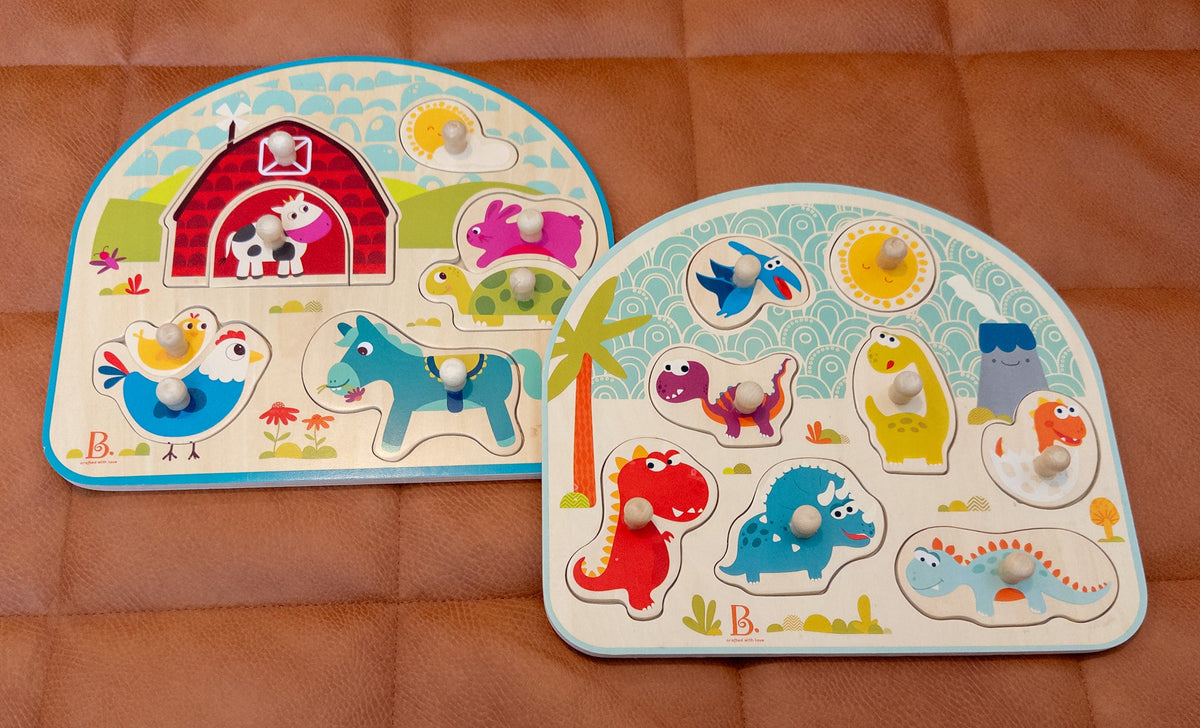 #37 B. Toys Wooden Puzzles, Farm and Dinosaurs - EUC