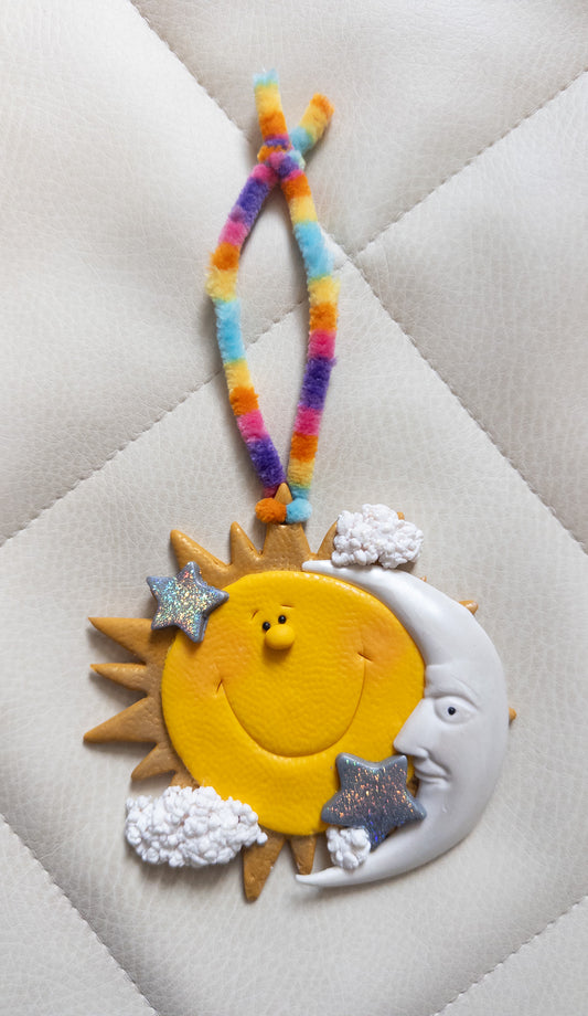 #37 Sun and Moon Handmade Clay Ornament - NEW