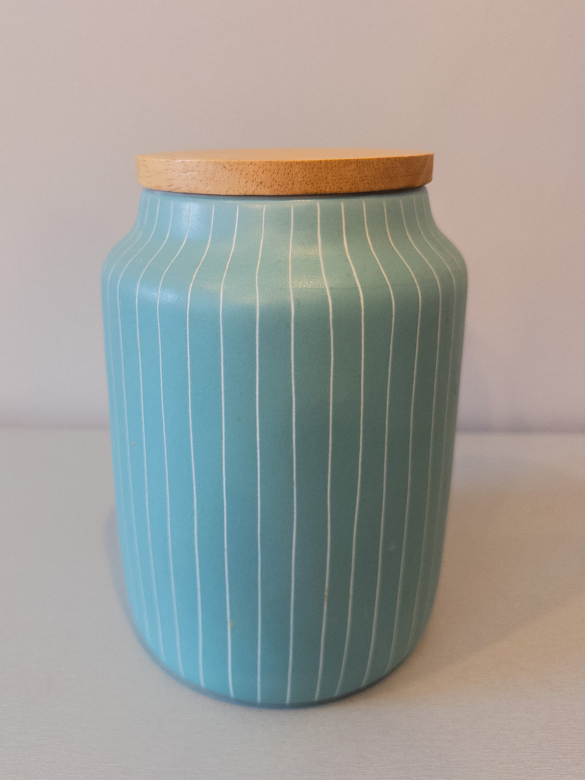 #37 Anthropologie 7.5" jar with wooden lid - EUC