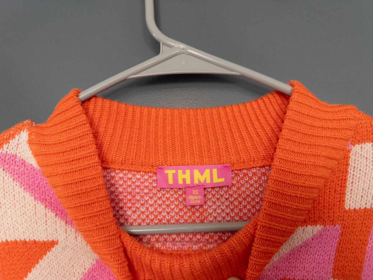 #37 Women's XS orange and pink geometric sweater - Like New