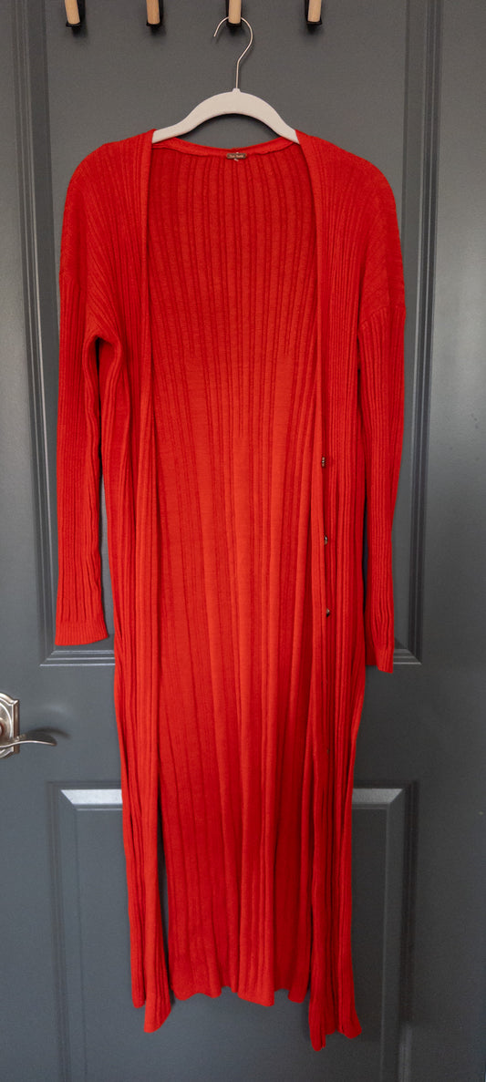 #37 Free People XS red duster cardigan, tortoise buttons - EUC