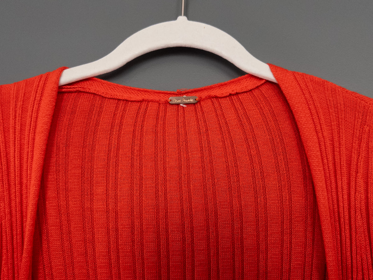 #37 Free People XS red duster cardigan, tortoise buttons - EUC