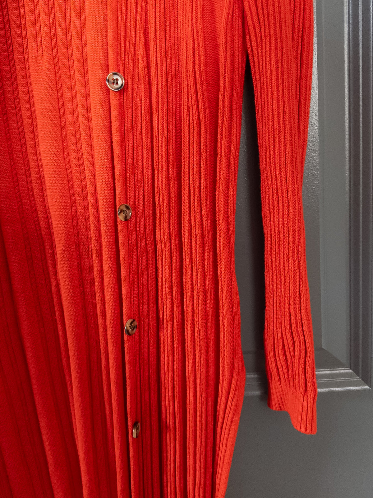 #37 Free People XS red duster cardigan, tortoise buttons - EUC