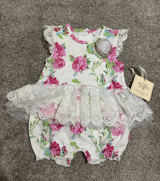 Laura Ashley | romper with tutu | girl | white & pink | 6 months | PPU Anderson