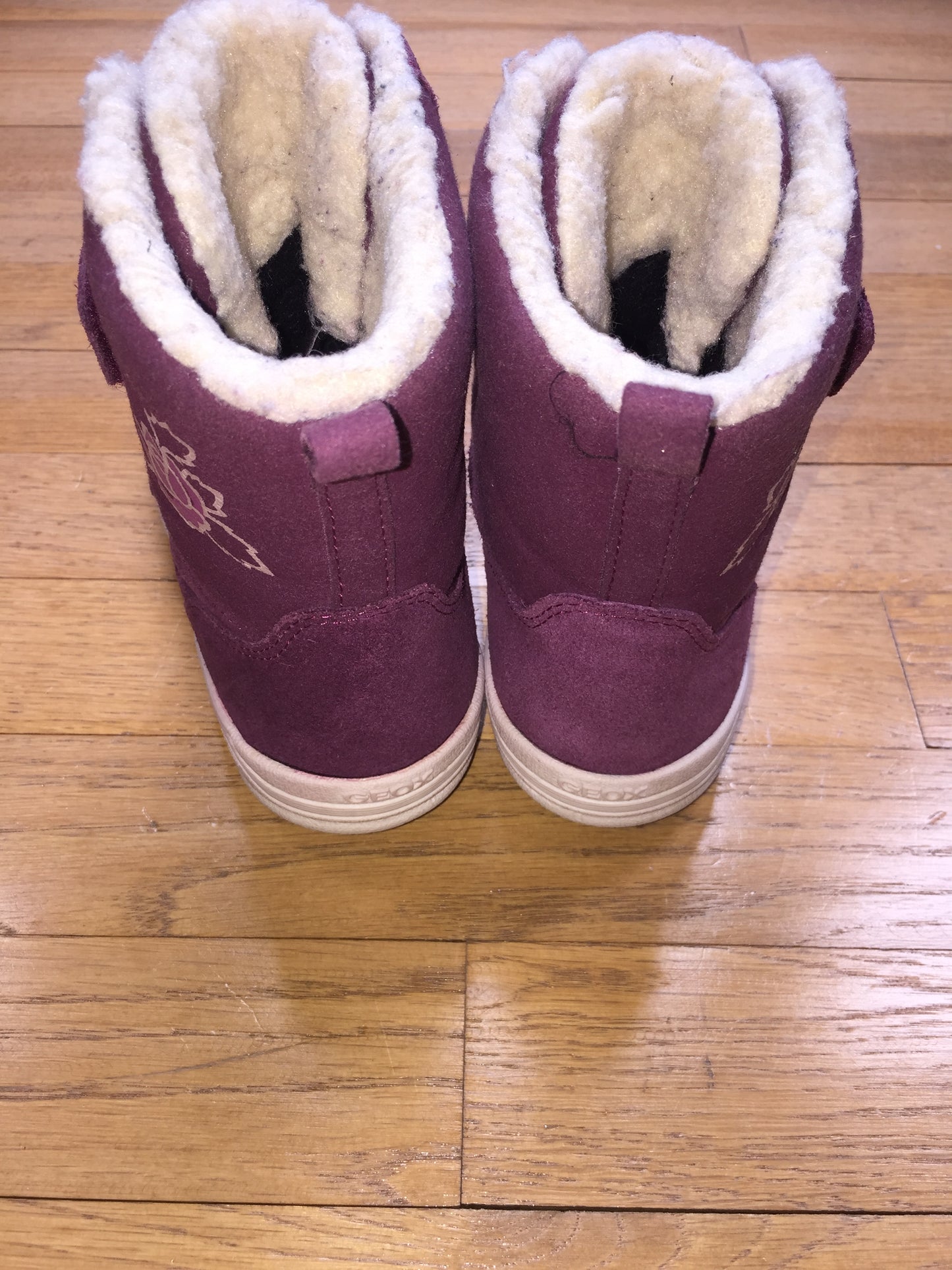 PPU Montgomery EUC Geox Waterproof Rose Print Pink Suede Fleece Lined Boots Girls Size 12 (EU 30)