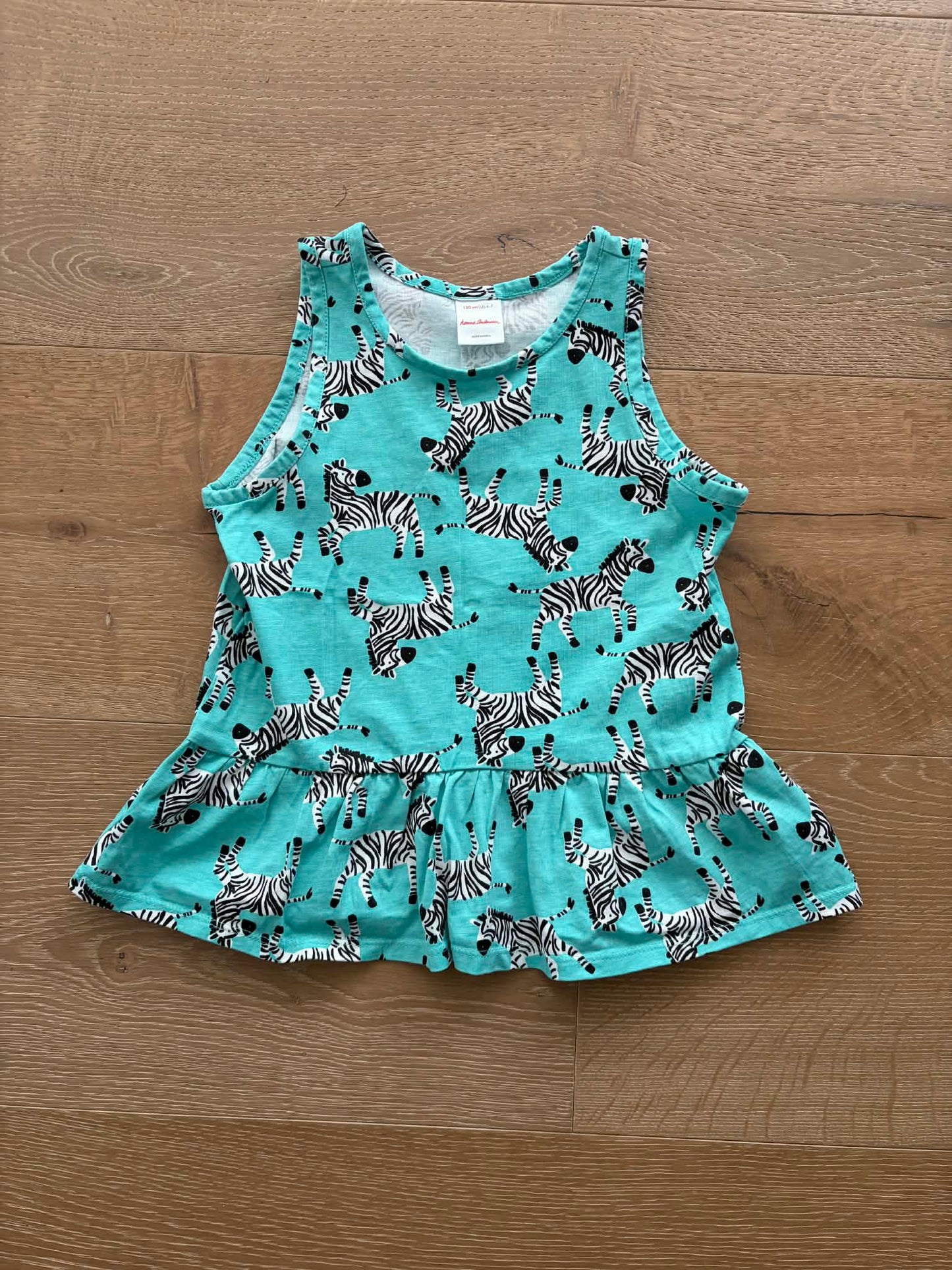 #196 NWOT Hanna Andersson Girls 6/7 Turquoise Zebra Peplum Tank Top