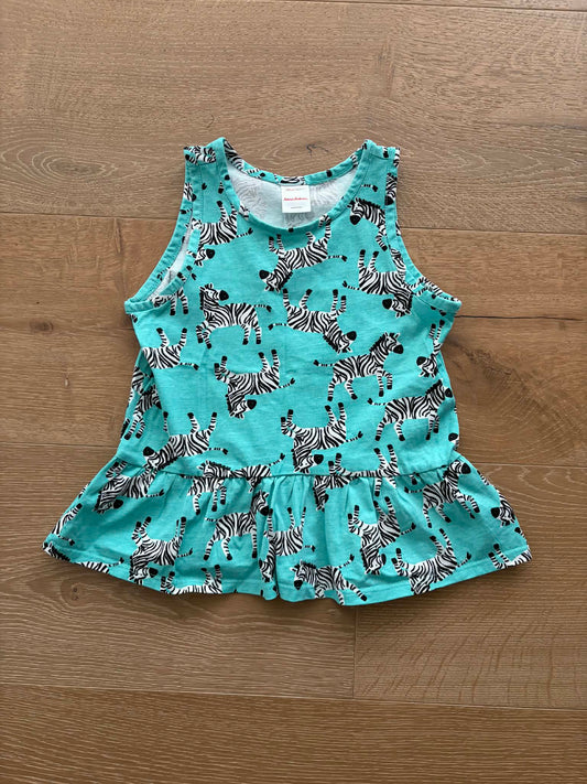 #196 NWOT Hanna Andersson Girls 6/7 Turquoise Zebra Peplum Tank Top