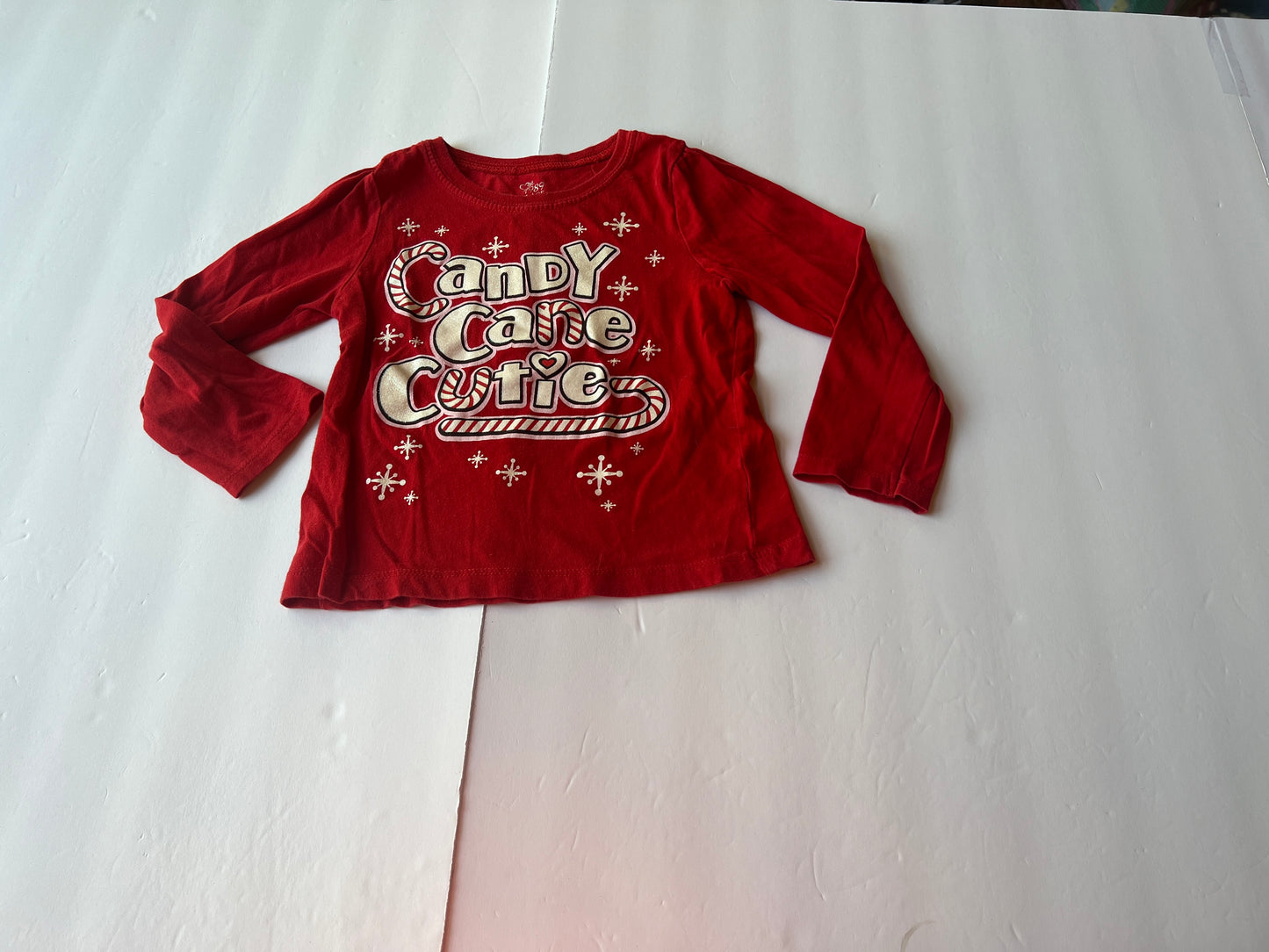 #77B Girls 4 Holiday Set of 2 Children's Place Christmas Long Sleeves - Santa's Nice List and Candy Cane Cutie