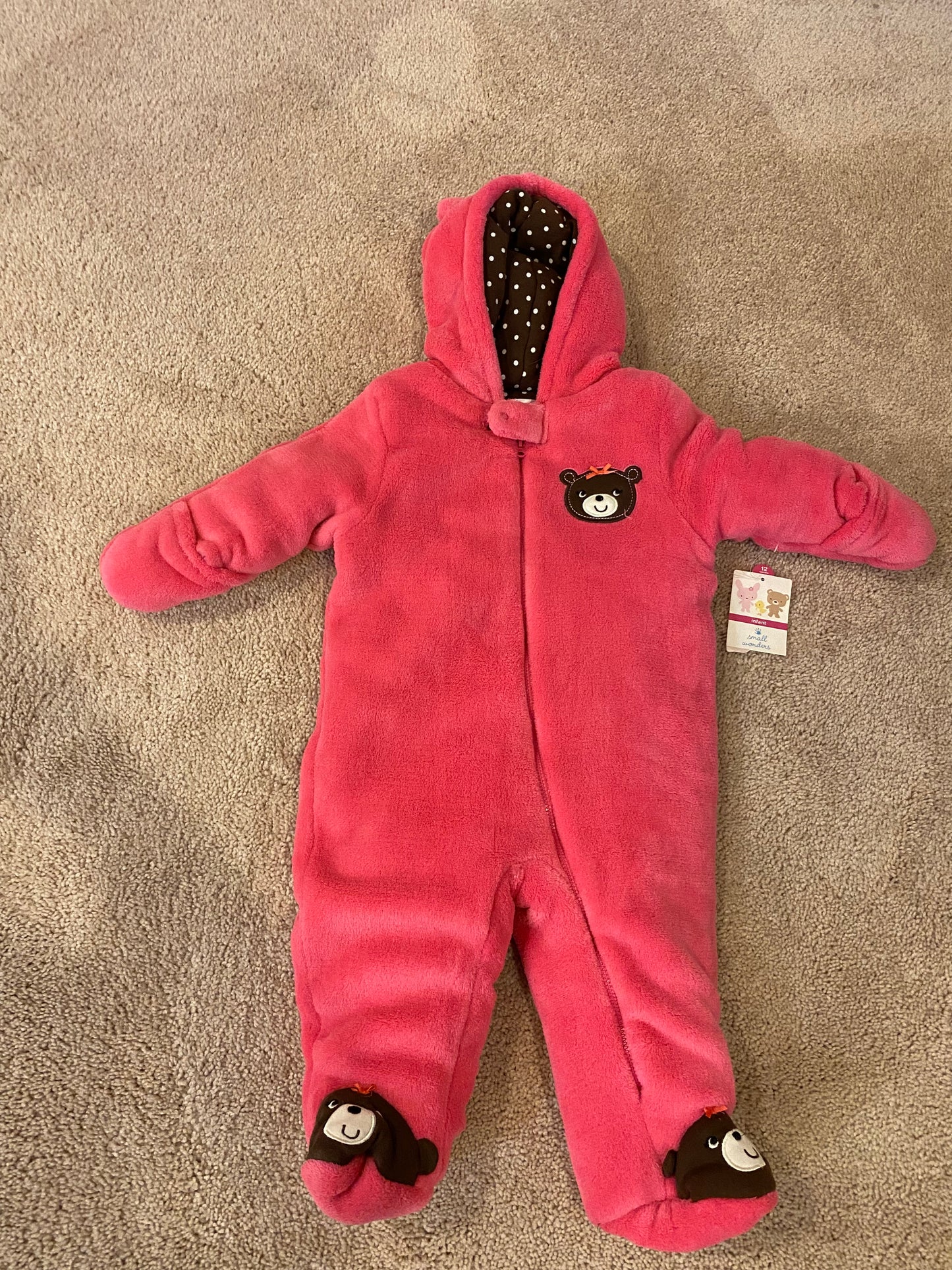 77A Girl's Bear Fleece Suit 12mo-NWT