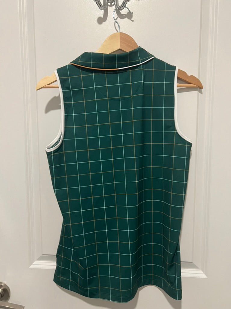 Seller #76 - Walter Hagen Womens P11 Sleeveless Golf Polo Forest Green Plaid Medium NWT $60