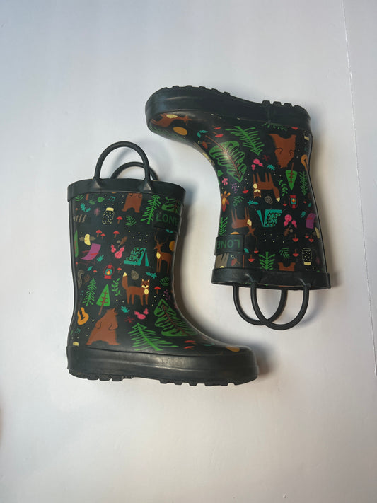 #77B Girls Size  7 Forest Animal Lone cone Rain Boot