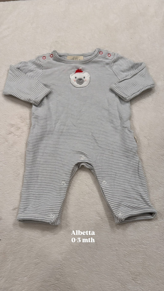 #145 Albetta polar bear romper GN 0-3 mth EUC