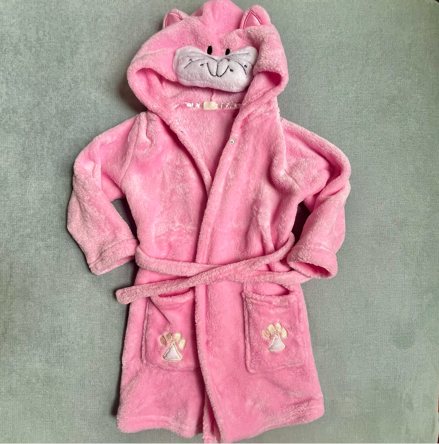 #22A Hooded Pink Cat Bathrobe for Toddler, size 2T