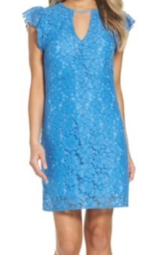 Reduced Seller #62 Women's Charles Henry Blue lace keyhole short sleeve dress sz 10 EUC
