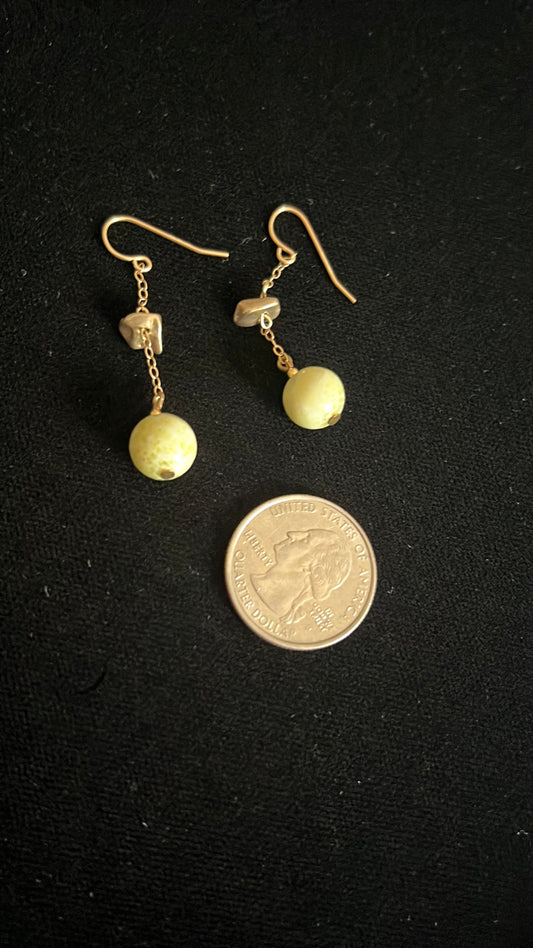 #176 - Boutique green and gold dangle earrings