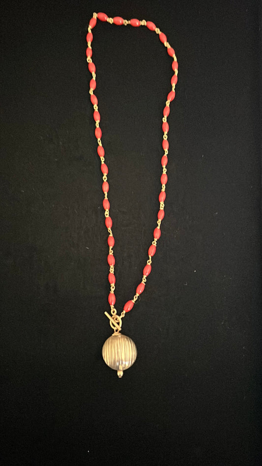 #176 - boutique red and gold toggle necklace