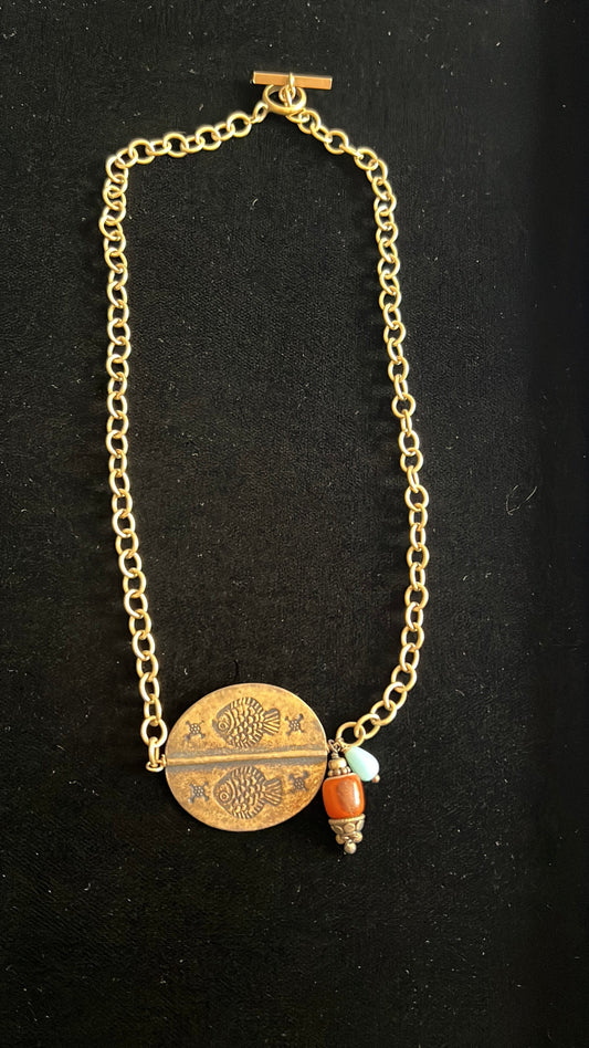 #176 - boutique fish and stone toggle necklace