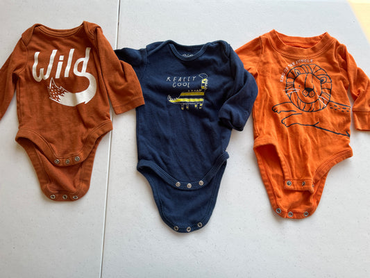 75A Boys 3m ONesie Set of 3 Wild/Dinosaur/Lion