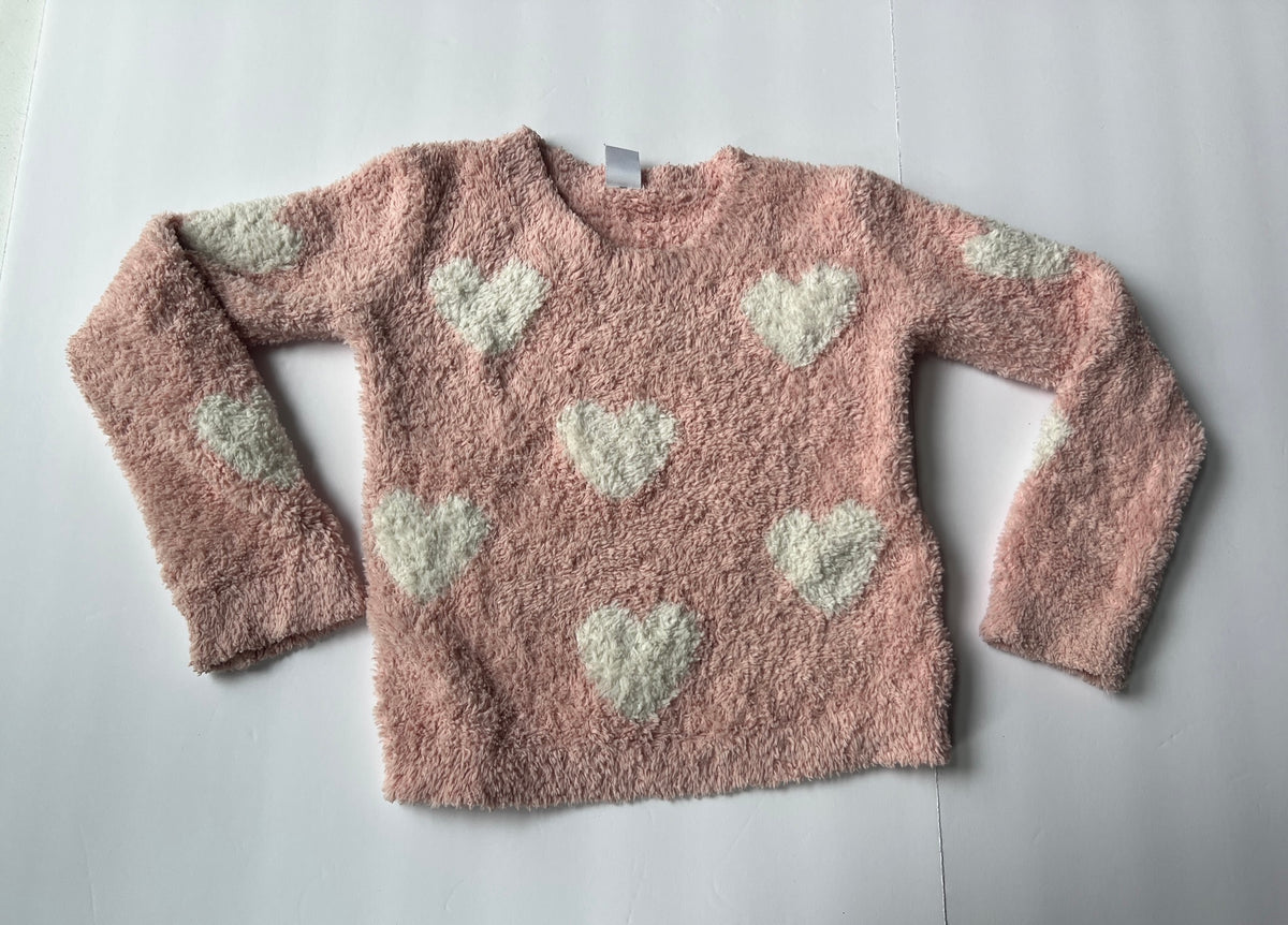 #141 Girls 4 Harper Canyon Pink Sweater with Cream Hearts - Super Soft