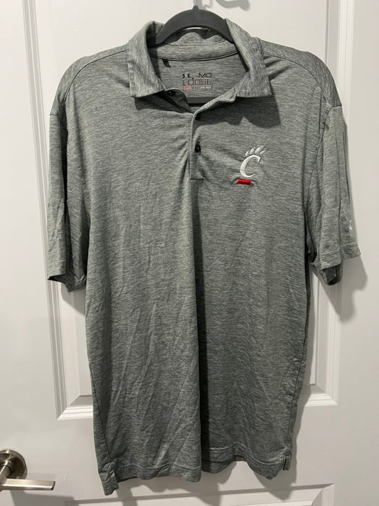 Seller #76 - University of Cincinnati Under Armour Polo - Size Medium - Grey w/ Logo - Golf