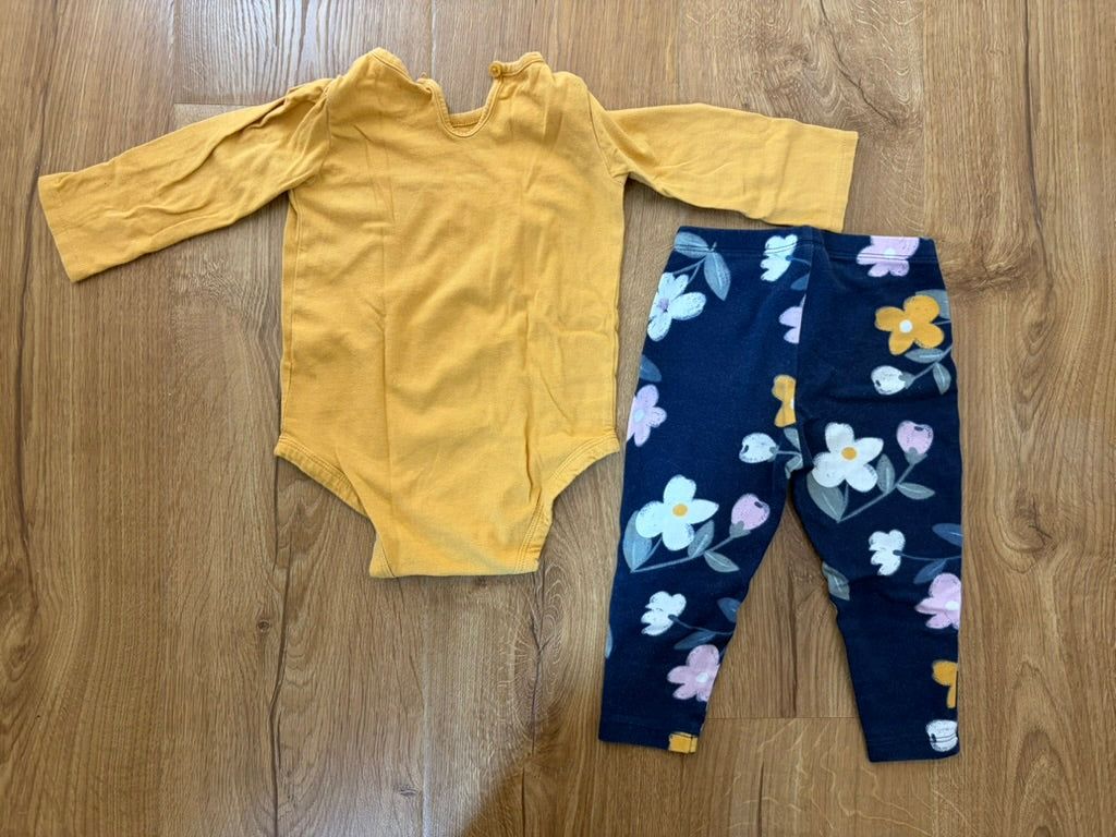 #6 - Carters Girls Outfit - Mustard Yellow and Floral - 18 months