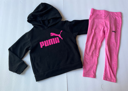#180 Girls XXS(3/4) Puma Black Sweatshirt Hoodie and Pink Athletic Legging Set