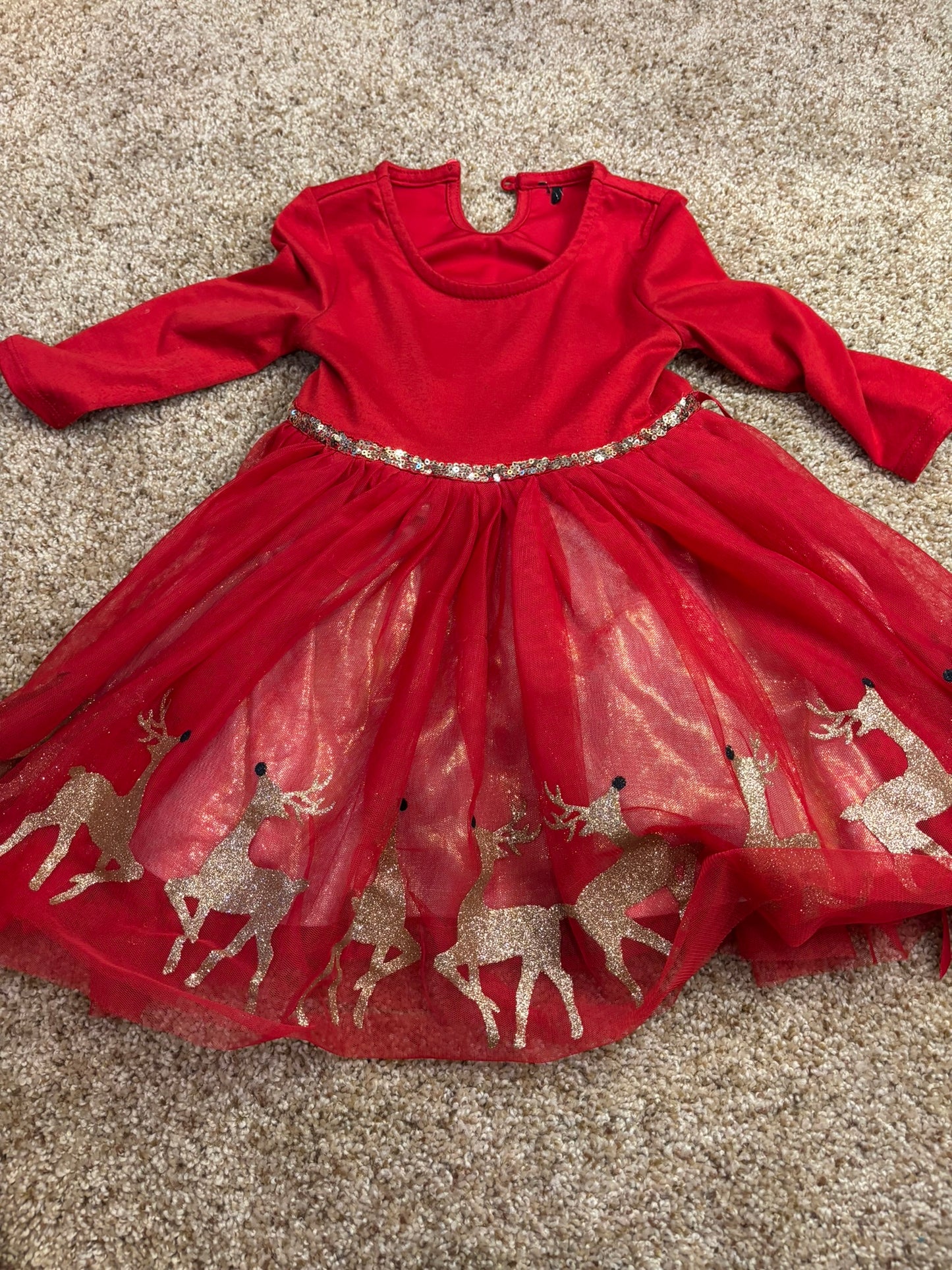 #86A girls 4T holiday dress, gold reindeer