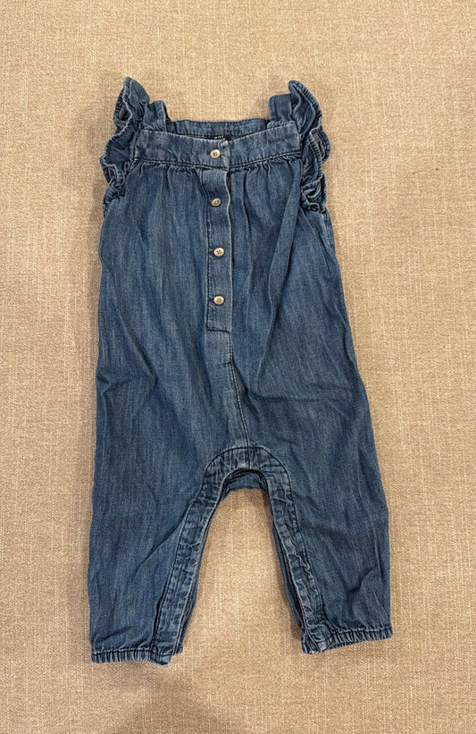 #145 Gap denim romper Girls 3-6 mth EUC