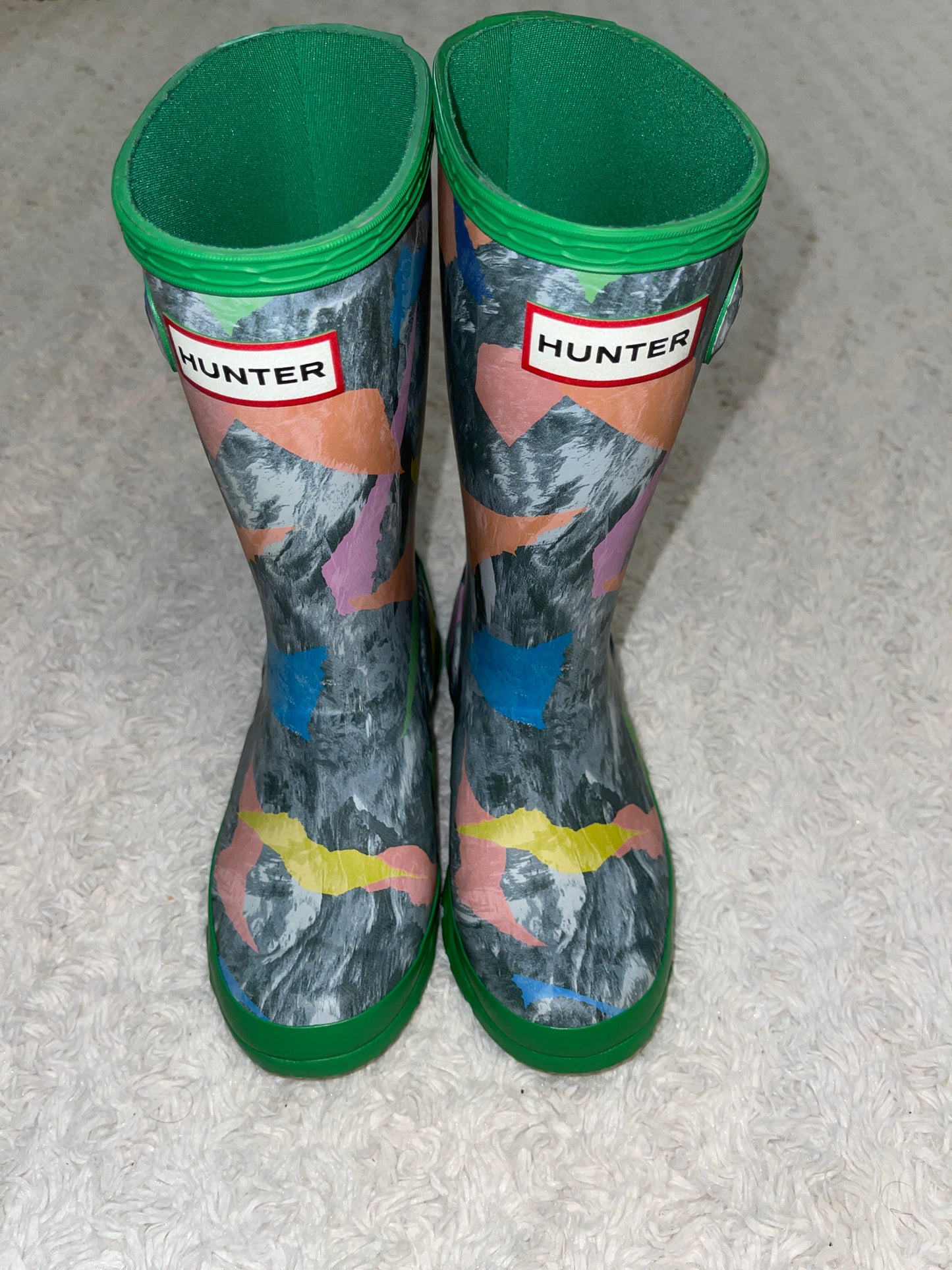 PPU Montgomery VGUC Hunter Boots Girls Storm Camo Print Size US 13B/1G (EU 31) with EUC Yellow Fleece Boot Socks Fits Shoe Sizes 11-13