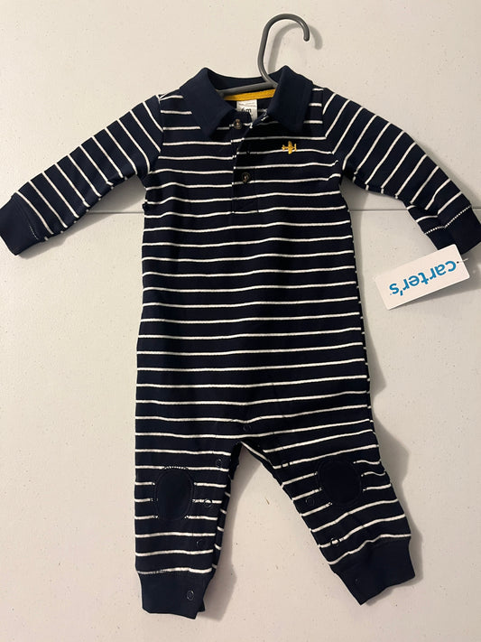 75A Carters 6m Blue Striped Romper NWT