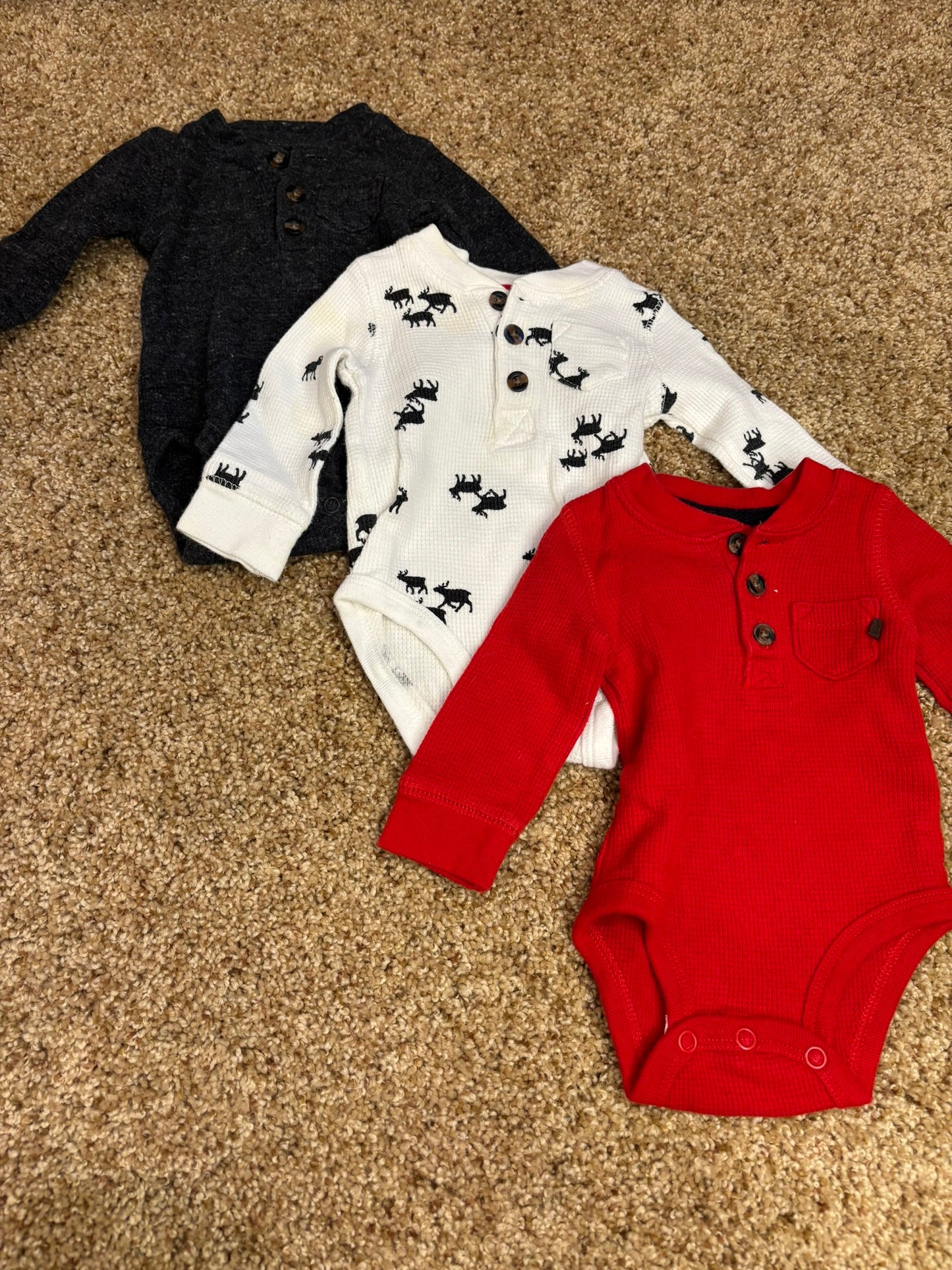 #86A boys henley long sleeves, 3mo carters