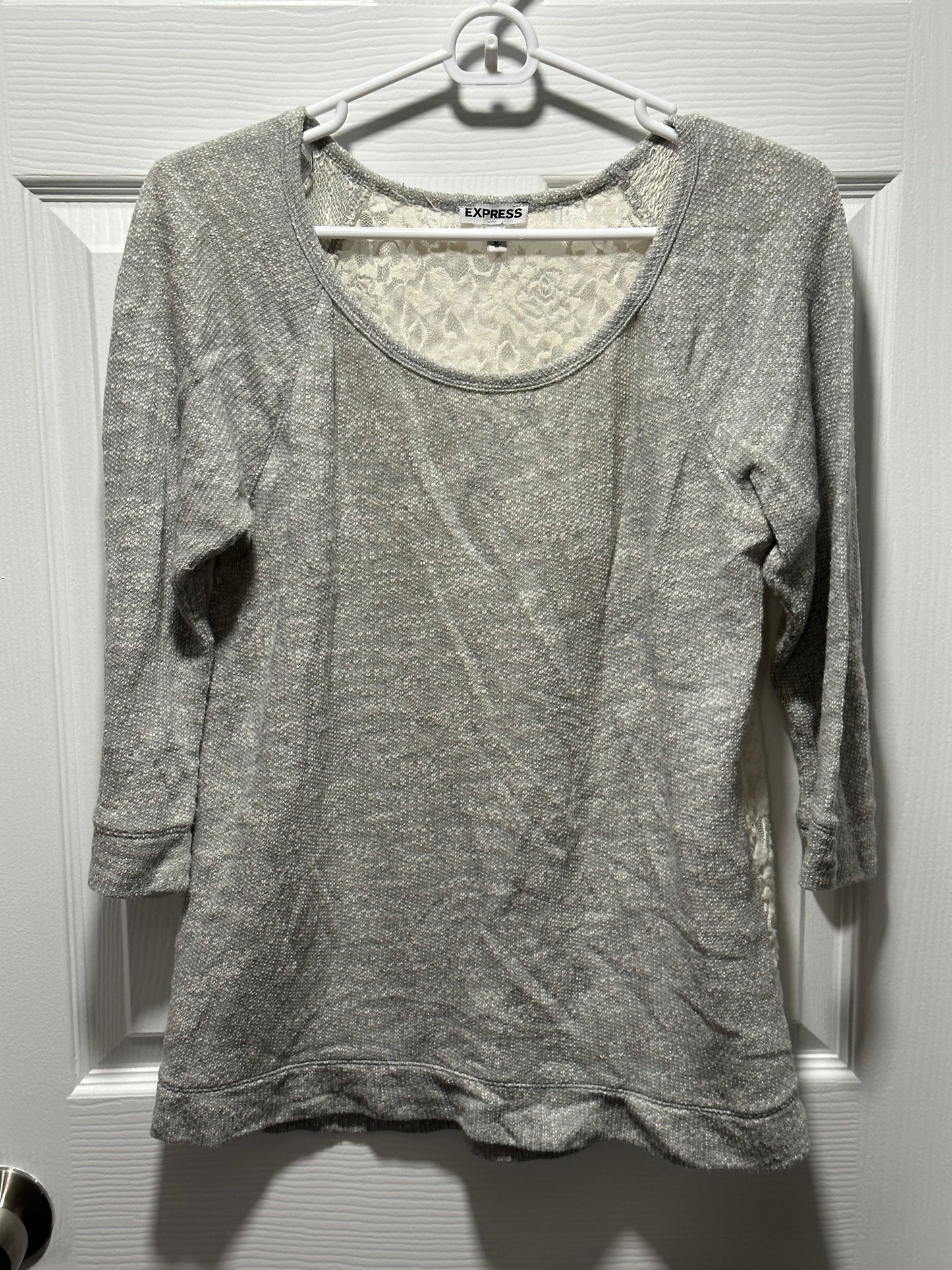Express 3/4 Sleeve Gray Sweater with Lace Back - Women’s M - VGUC
