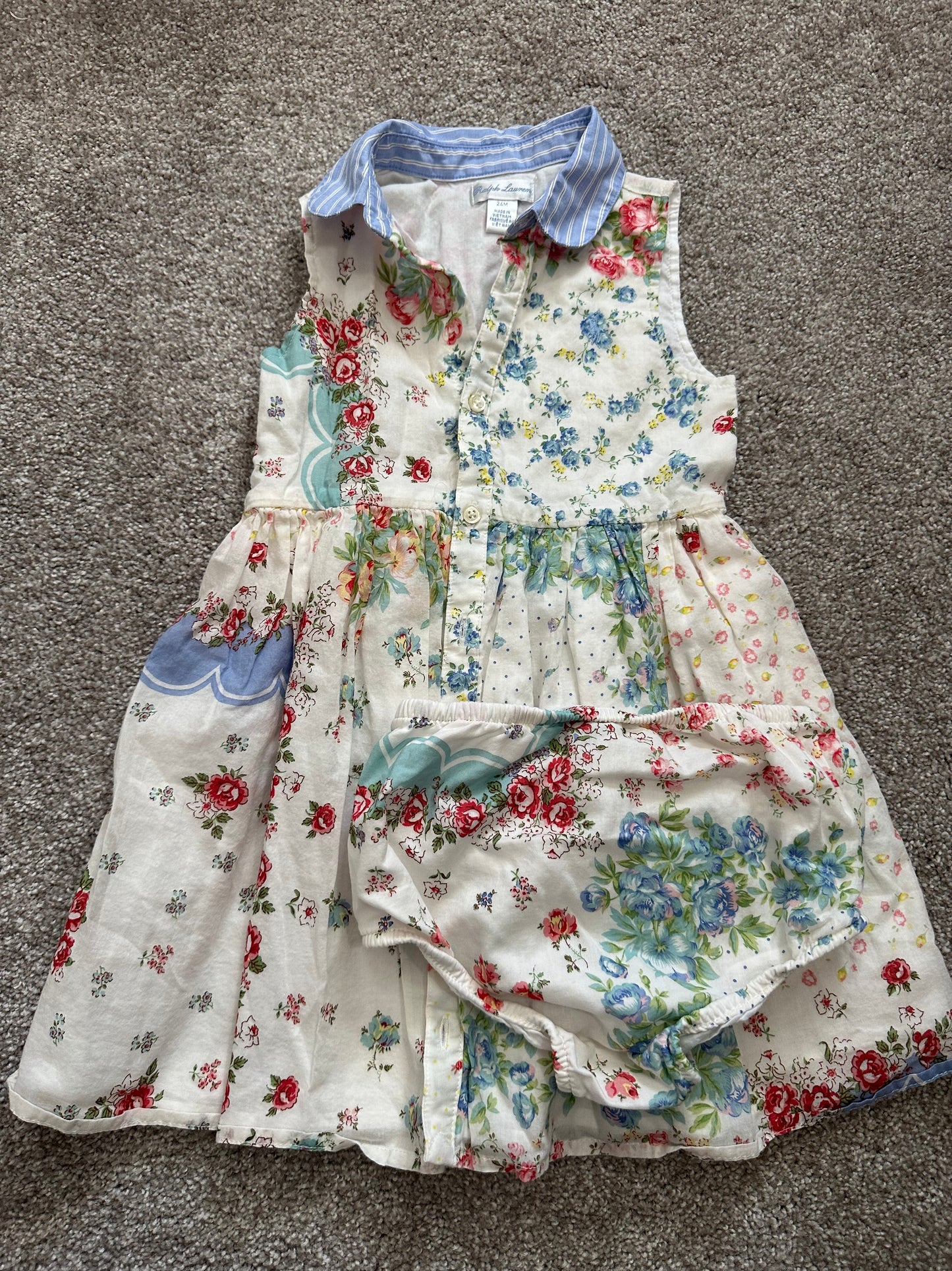 Ralph Lauren | dress  girl | white, blue, pink, floral | 24 months | PPU Anderson