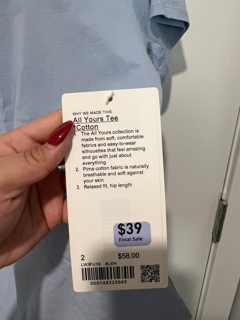 Seller #76 - Lululemon All Yours Cotton Tee Size 2 NWT $58.00 BLEN