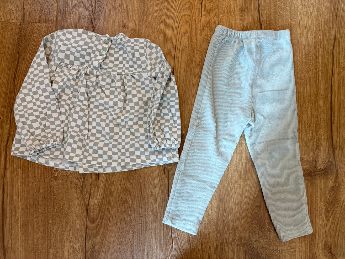 #6 - Focus Kids Girls Green Plaid and Corduroy Outfit - 24 months