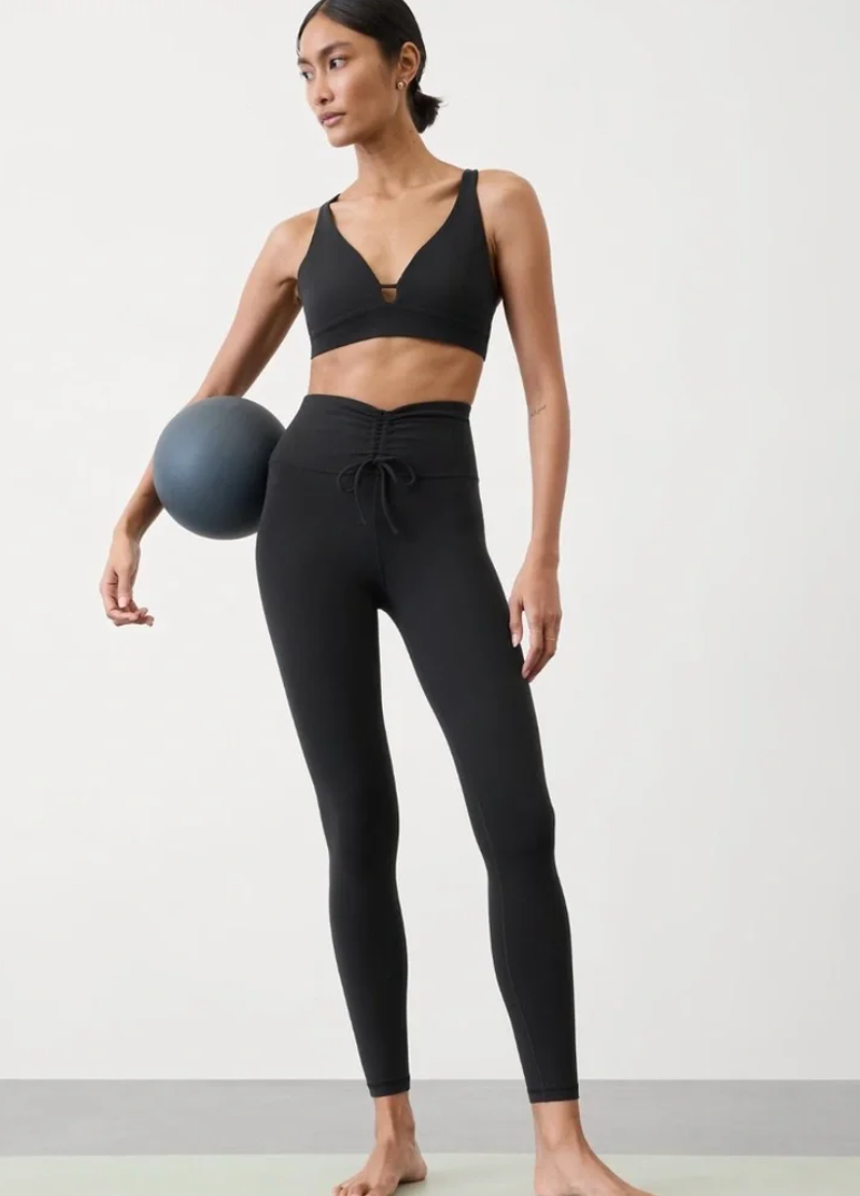 Seller #193 Athleta Women's Size Medium Black Cinch Waist High Rise Elation Leggings and Interval Perforated Racerback Tank