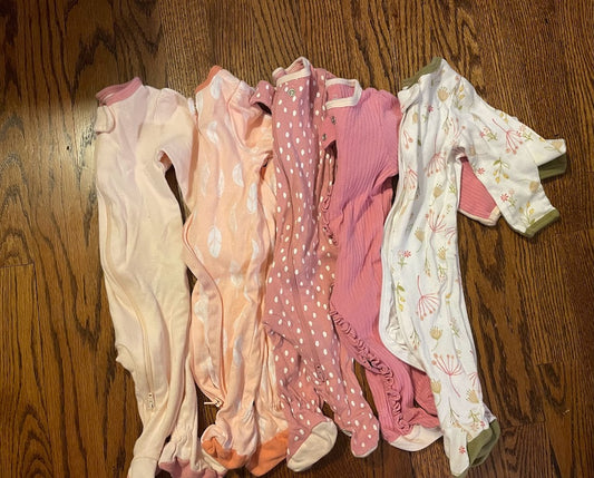 Cloud Island baby girls size 0-3 month sleeper bundle (5 total) orange, pink, green